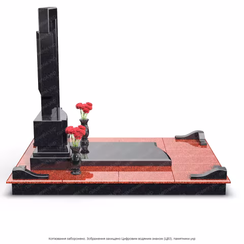 Памятник в современном стиле с прямоугольной аркой из черного полированного камня.