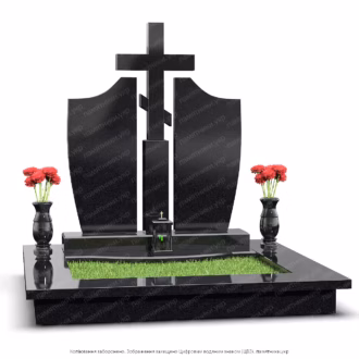  Двойной памятник на могилу из черного и серого гранита. Фото готового семейного гранитного памятника, изготовление под заказ.