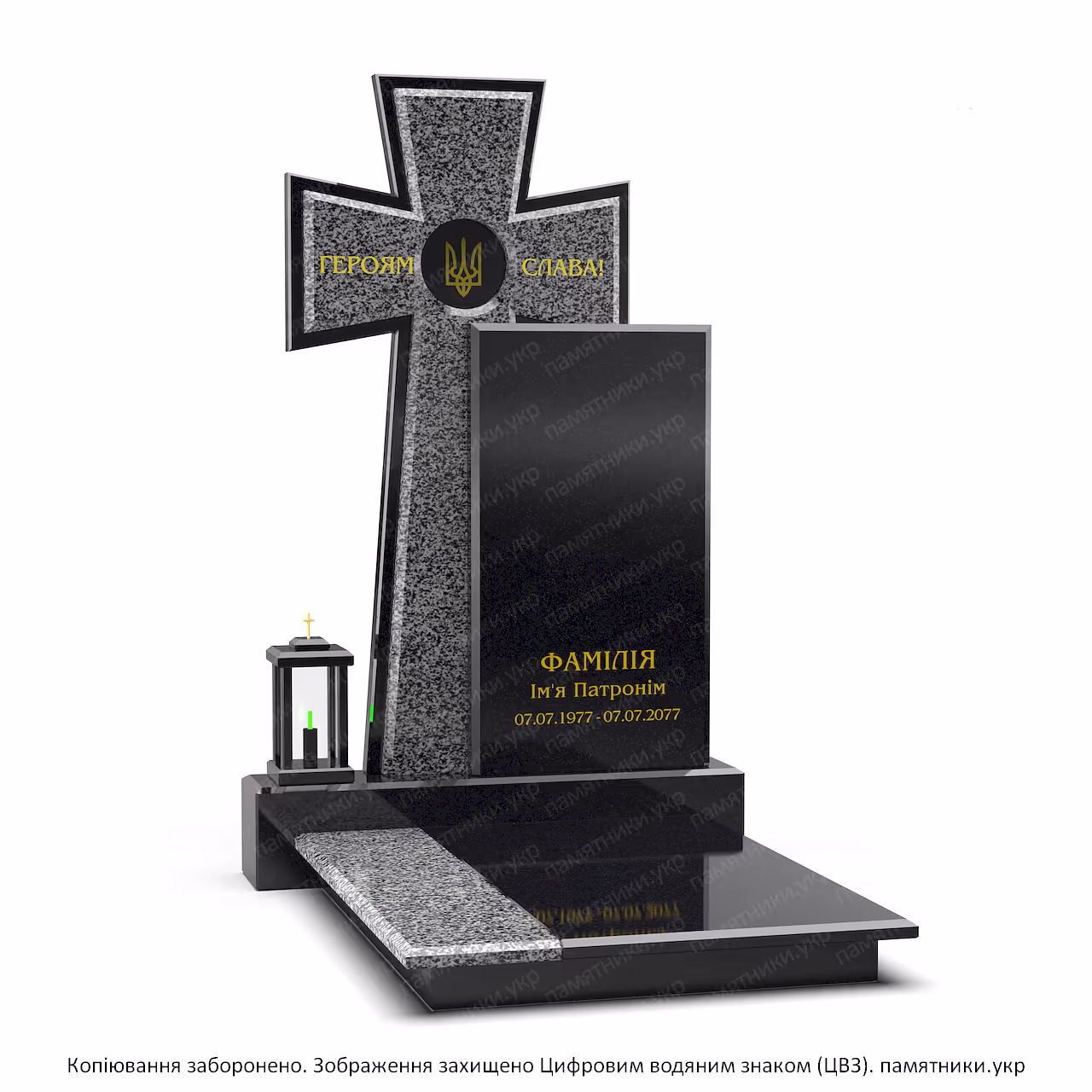 Современный мемориальный комплекс из серого и черного гранита с вертикальным памятником, нишей под портрет, цветником и гранитным подиумом. Индивидуальное изготовление мемориальных комплексов и памятников на могилу под заказ.